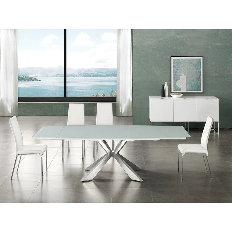 Modern Top Grain Leather Dining Chair with Chrome Legs Taupe