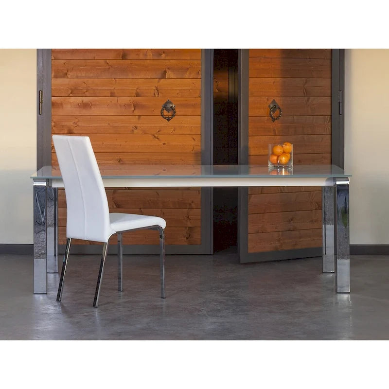 Modern Top Grain Leather Dining Chair with Chrome Legs Taupe