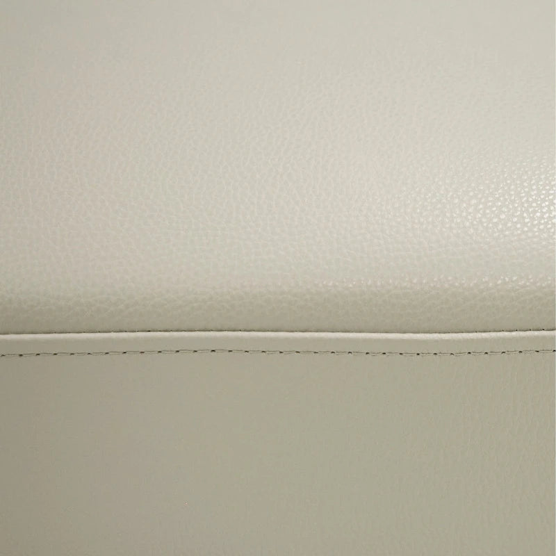 Rectangular Cushioned Leather Ottoman with Powder Coated Iron Base, Light Gray