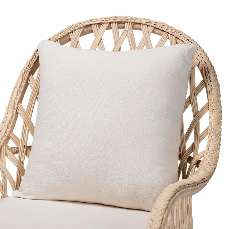 Ivory Braided Rattan Bohemian Accent Armchair with Removable Cushion