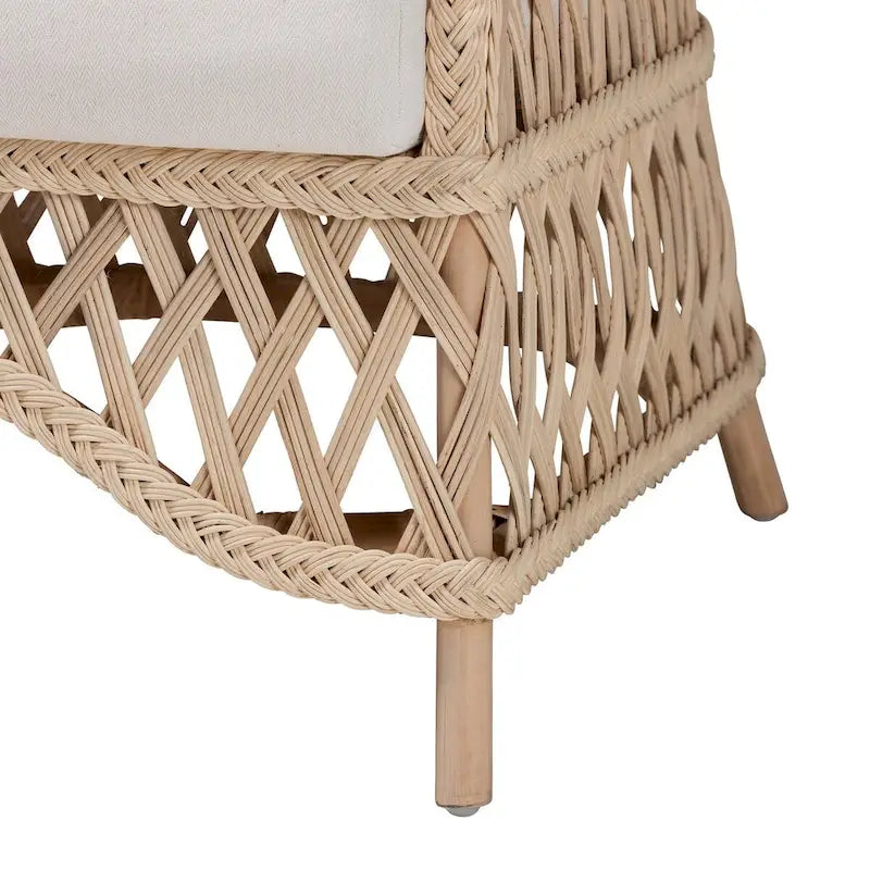 Ivory Braided Rattan Bohemian Accent Armchair with Removable Cushion