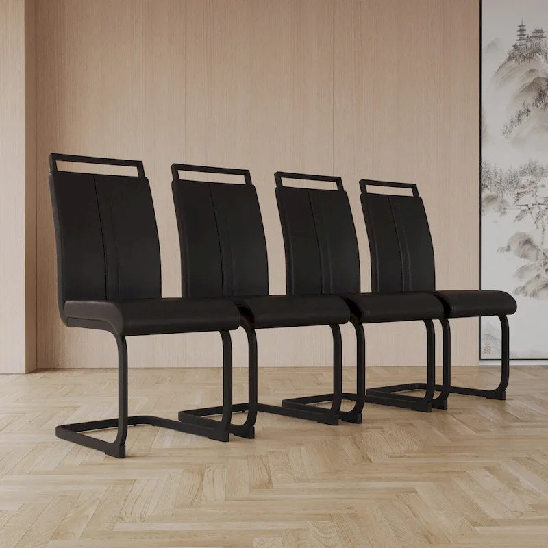 Modern Grey High Back PU Faux Leather Dining Chair with C-Shaped Metal Base