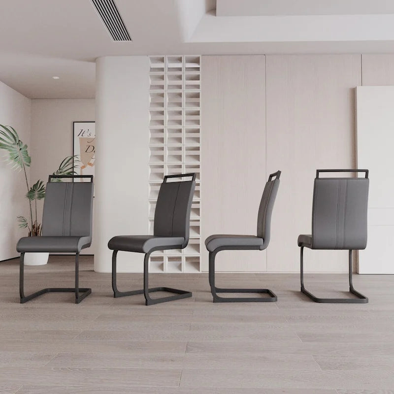 Modern Grey High Back PU Faux Leather Dining Chair with C-Shaped Metal Base