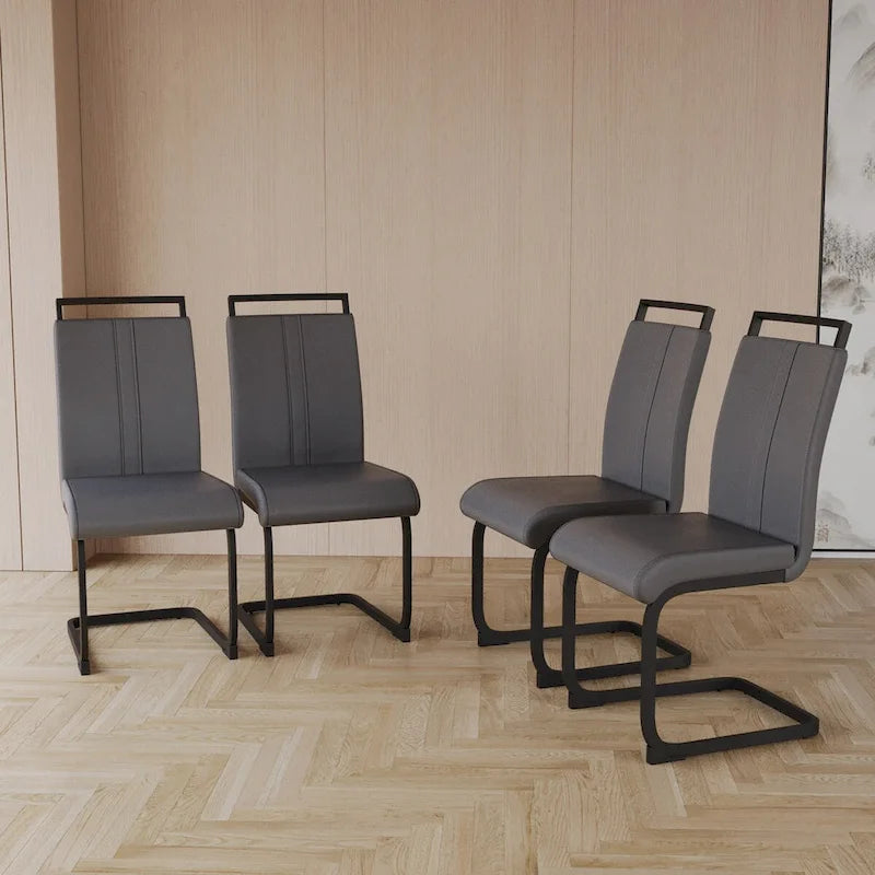 Modern Grey High Back PU Faux Leather Dining Chair with C-Shaped Metal Base