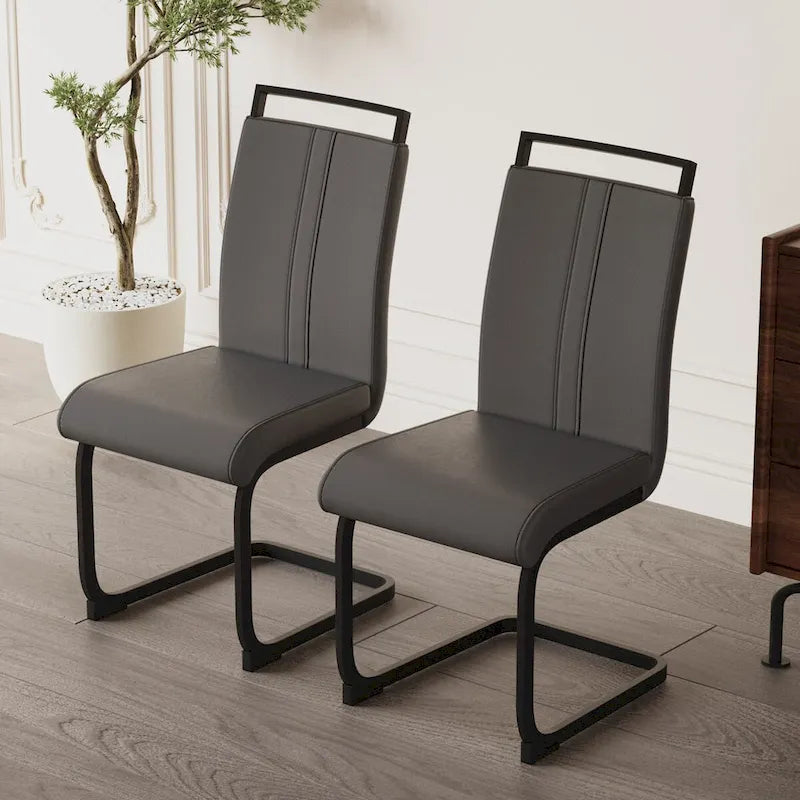 Modern Grey High Back PU Faux Leather Dining Chair with C-Shaped Metal Base