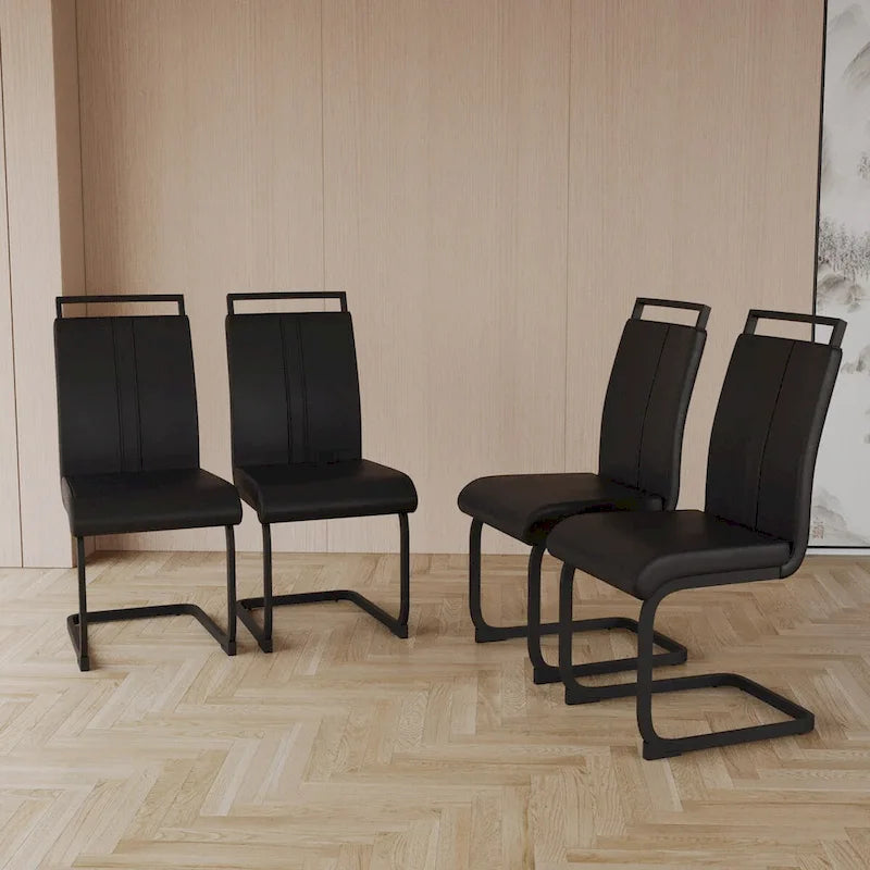 Modern Grey High Back PU Faux Leather Dining Chair with C-Shaped Metal Base