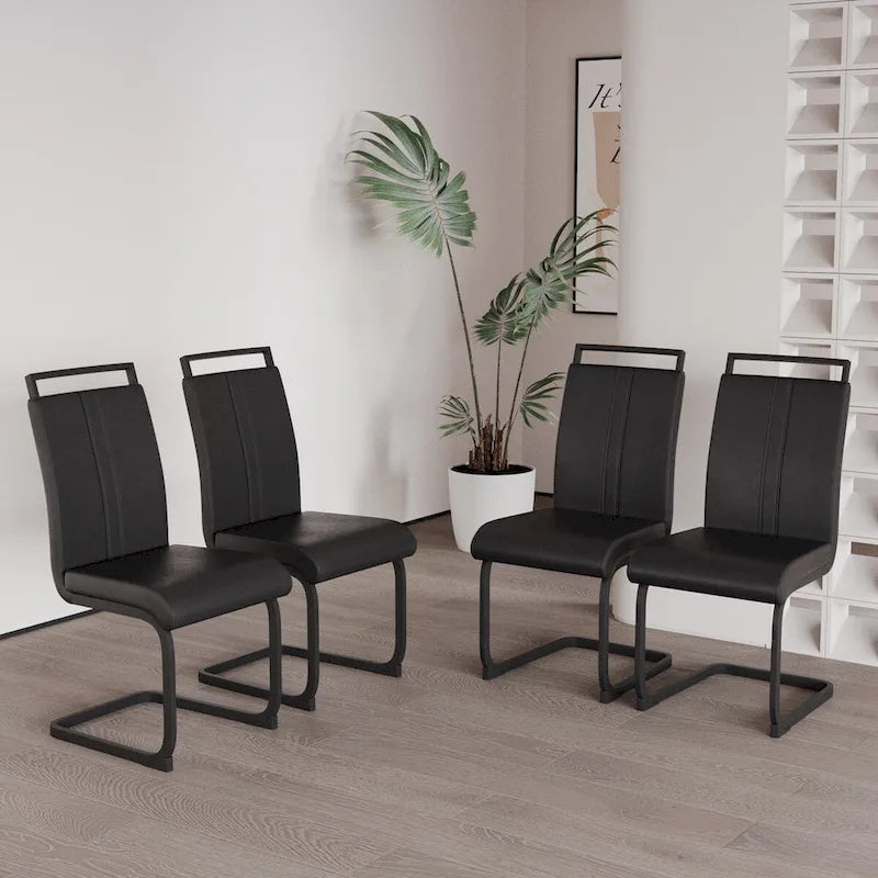 Modern Grey High Back PU Faux Leather Dining Chair with C-Shaped Metal Base
