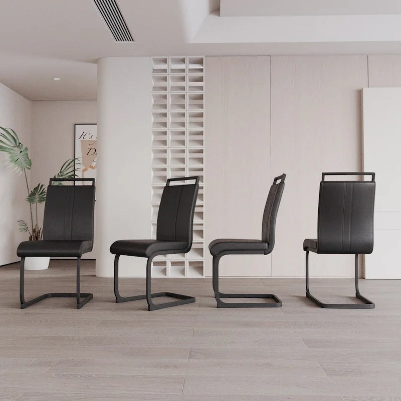 Modern Grey High Back PU Faux Leather Dining Chair with C-Shaped Metal Base