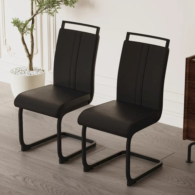 Modern Grey High Back PU Faux Leather Dining Chair with C-Shaped Metal Base