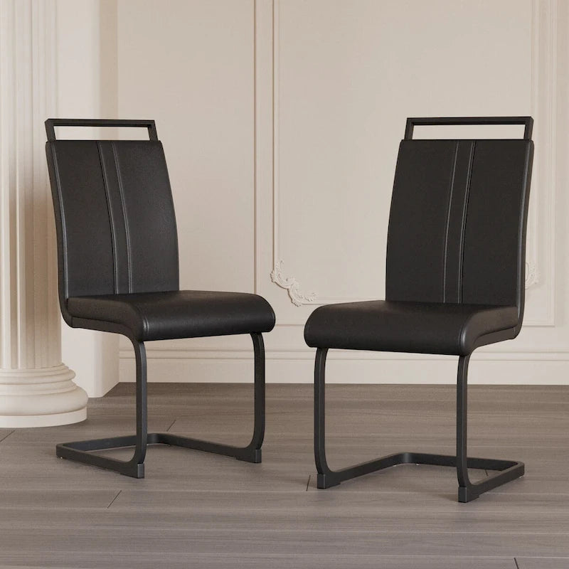 Modern Grey High Back PU Faux Leather Dining Chair with C-Shaped Metal Base