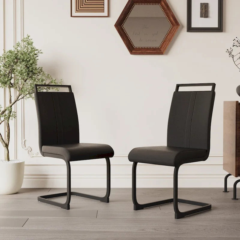 Modern Grey High Back PU Faux Leather Dining Chair with C-Shaped Metal Base