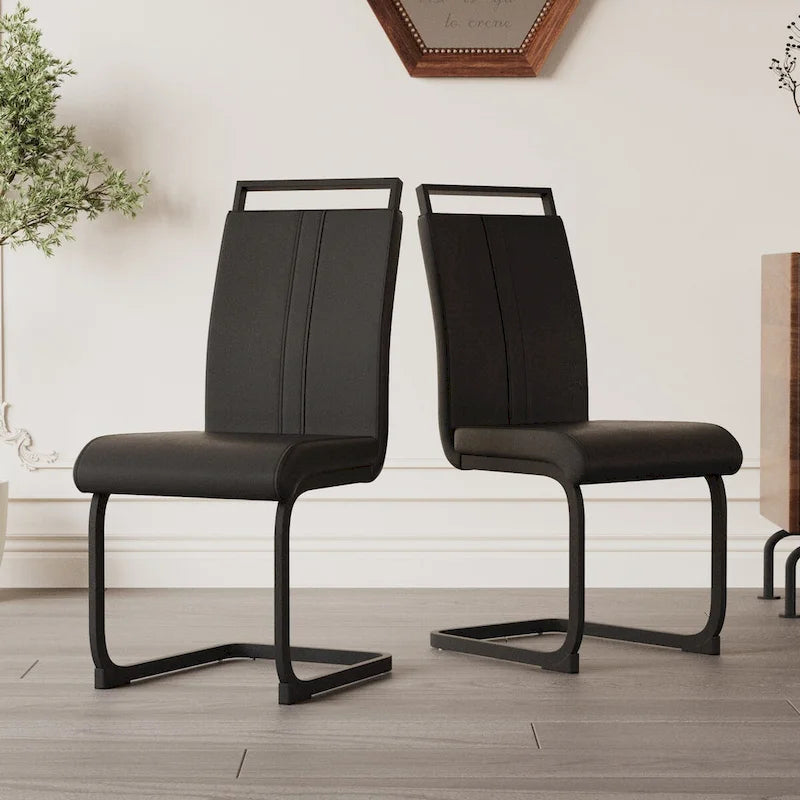 Modern Grey High Back PU Faux Leather Dining Chair with C-Shaped Metal Base
