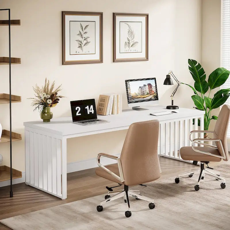 Large Rustic Brown Wood Top Black Metal Frame Writing Computer Desk