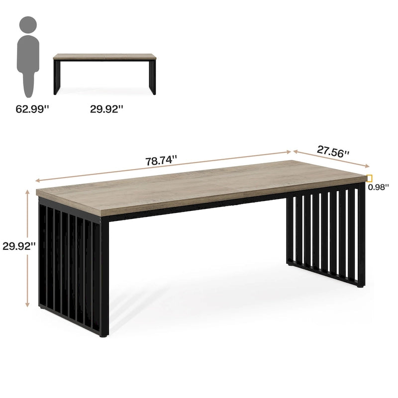 Large Rustic Brown Wood Top Black Metal Frame Writing Computer Desk