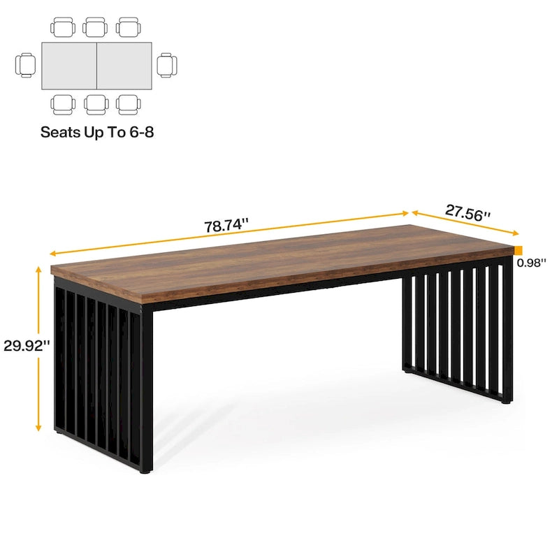 Large Rustic Brown Wood Top Black Metal Frame Writing Computer Desk