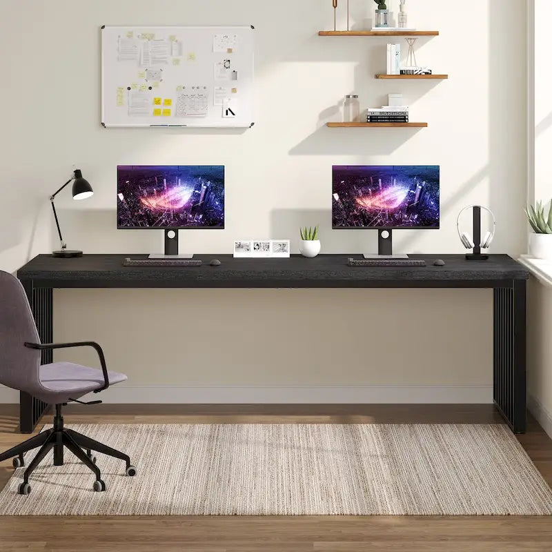 Large Rustic Brown Wood Top Black Metal Frame Writing Computer Desk