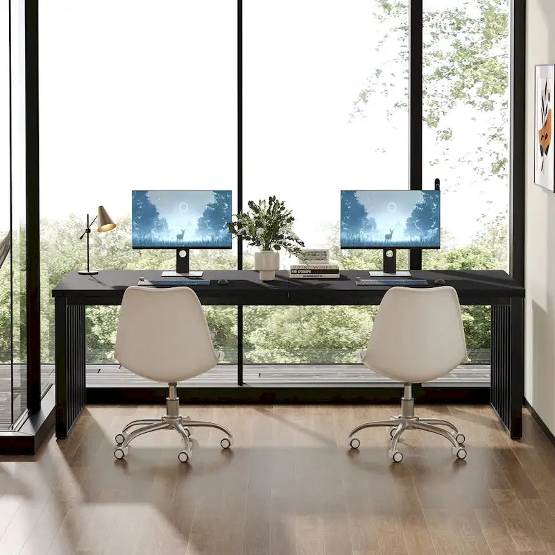 Large Rustic Brown Wood Top Black Metal Frame Writing Computer Desk