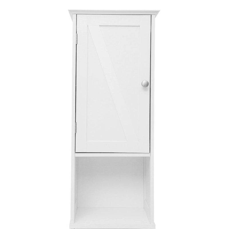 Tall Freestanding Bathroom Linen Tower Cabinet with Drawer Open Shelf Double Doors White