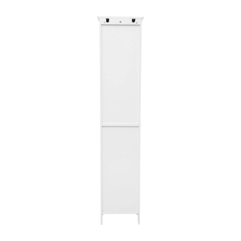 Tall Freestanding Bathroom Linen Tower Cabinet with Drawer Open Shelf Double Doors White