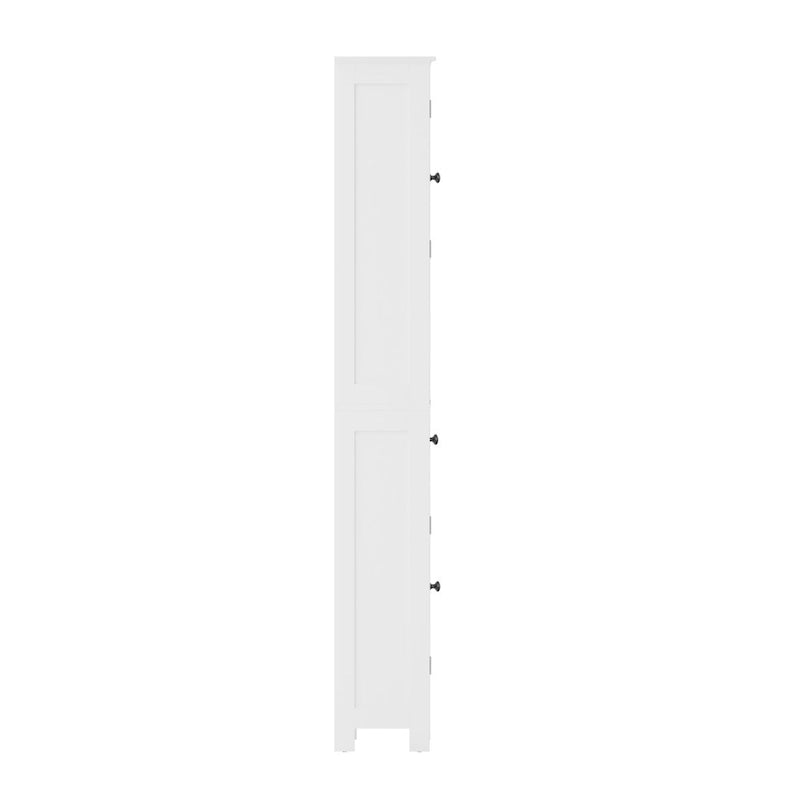 Tall Freestanding Bathroom Linen Tower Cabinet with Drawer Open Shelf Double Doors White