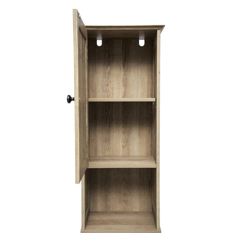 Tall Freestanding Bathroom Linen Tower Cabinet with Drawer Open Shelf Double Doors White