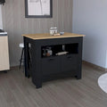 Two-Door Kitchen Island Storage Cabinet with Open Shelf Black White