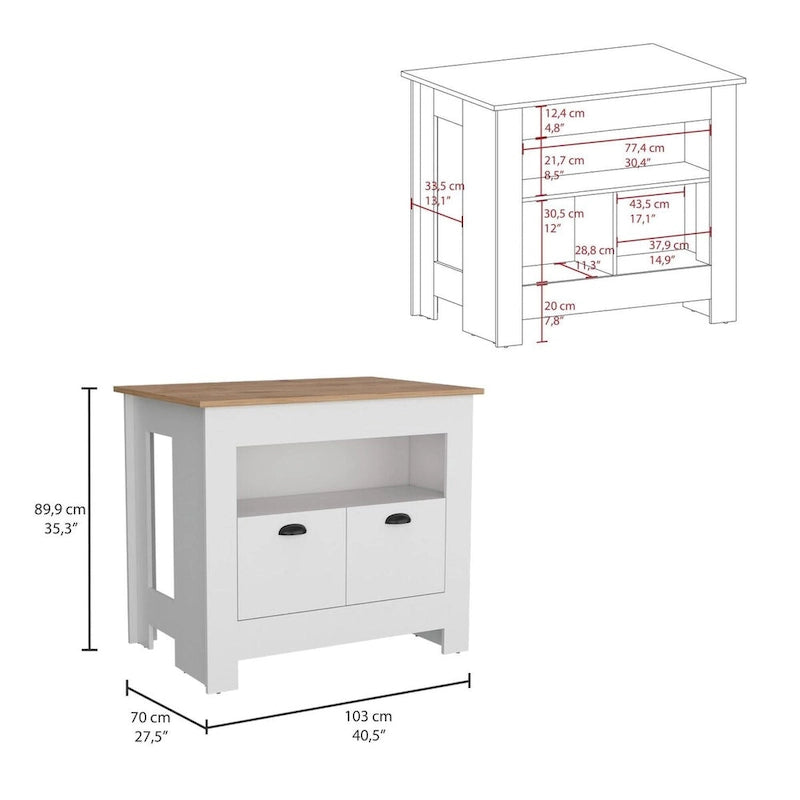 Two-Door Kitchen Island Storage Cabinet with Open Shelf Black White