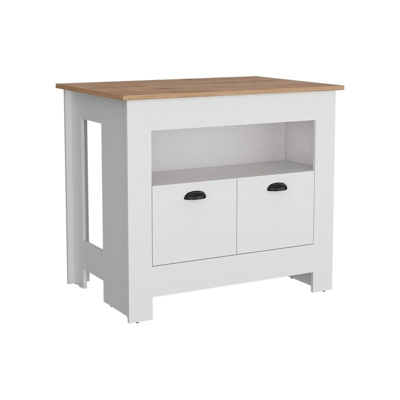 Two-Door Kitchen Island Storage Cabinet with Open Shelf Black White