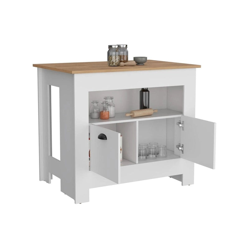 Two-Door Kitchen Island Storage Cabinet with Open Shelf Black White