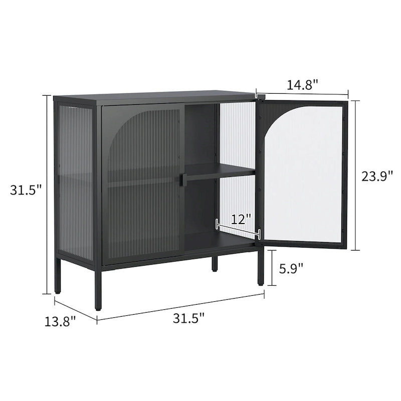 Modern Metal Sideboard Cabinet with Arched Glass Doors Black
