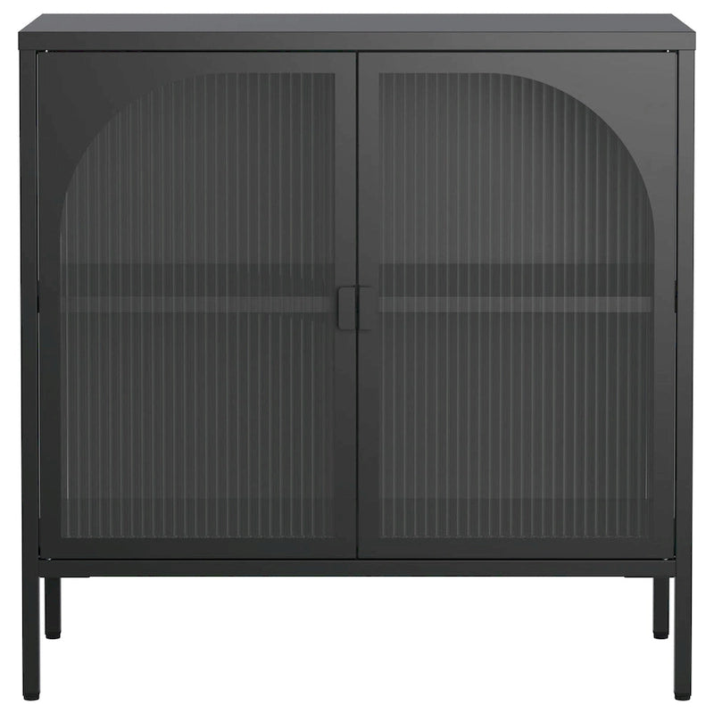 Modern Metal Sideboard Cabinet with Arched Glass Doors Black