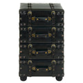 Black Faux Leather Vintage 4-Drawer Storage Chest with Antique Gold Buckle Strap Details
