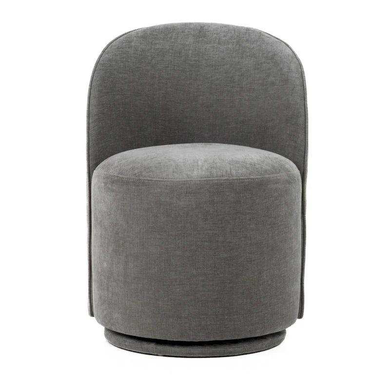 Dove Grey Fabric Swivel Dining Chair with Rounded Back